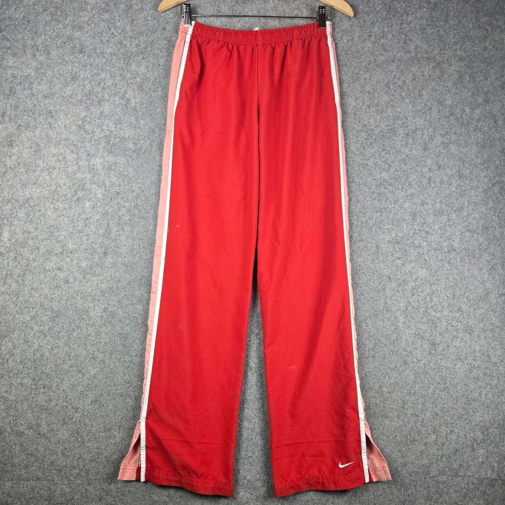 Vintage Nike Track Pants Womens M Red Pink Striped Athletic Streetwear Y2K 00s